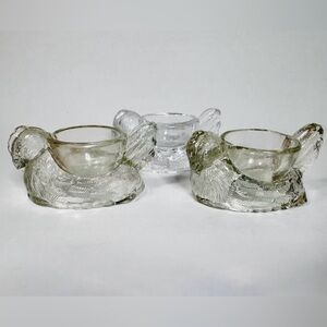 1940s Pressed Glass Chicken Egg Cups – depression style uv reactive Set of